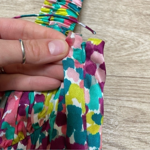Nicholas NWT 100% Silk Satin Simie Gathered Confetti Multicolor Mini Dress 2, XS - Picture 14 of 15
